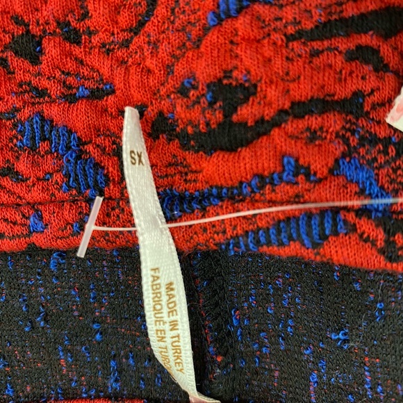 NWT Free People Red Combo Puffy Sleeve Mini Dress XS - Picture 11 of 15